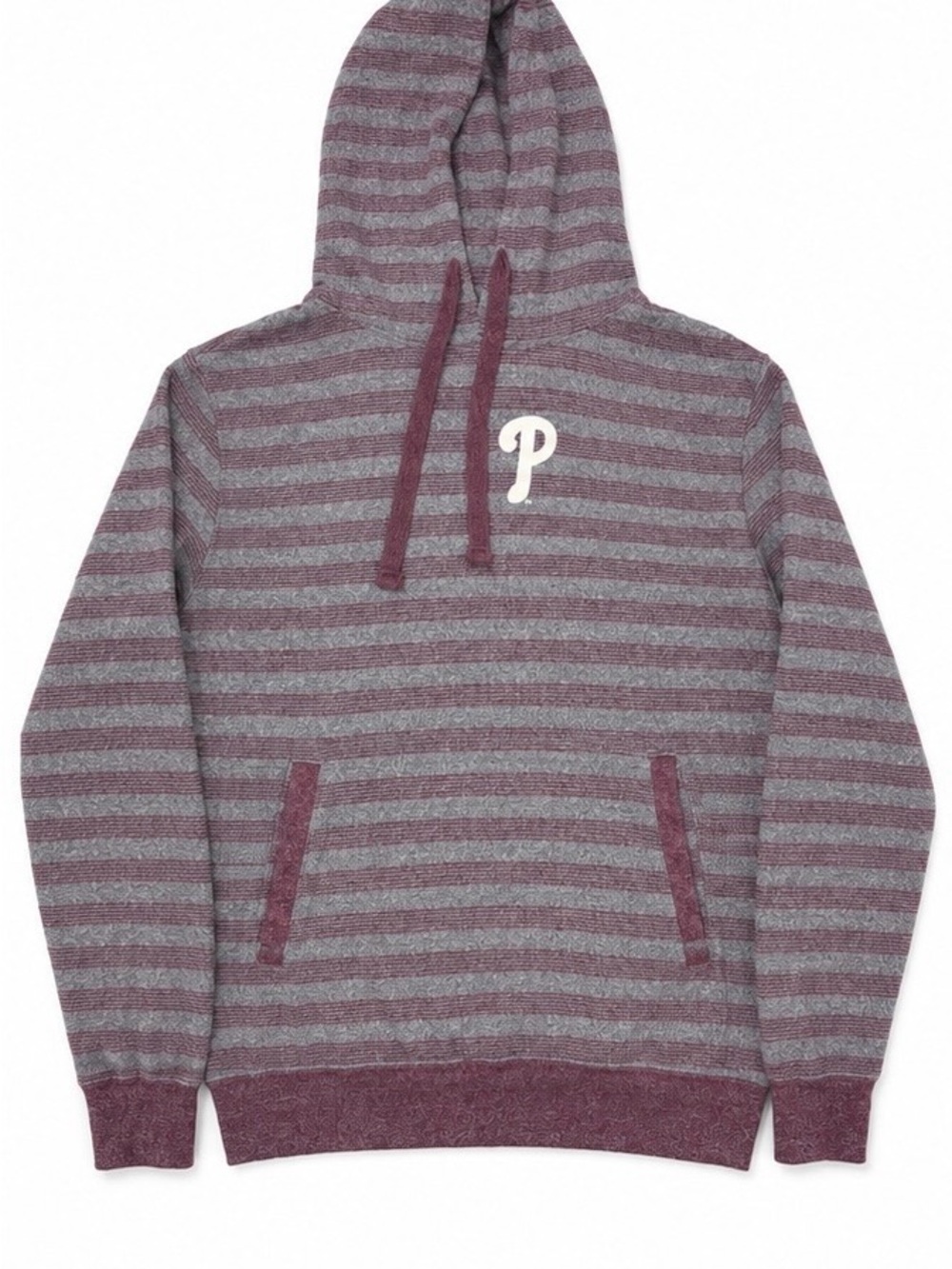Men's Striped Hooded Sweatshirt in Burgundy Gray - P Logo